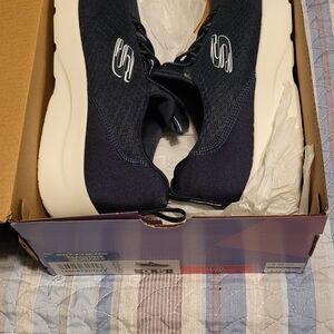 Skechers White and Blue Memory Foam Sneakers